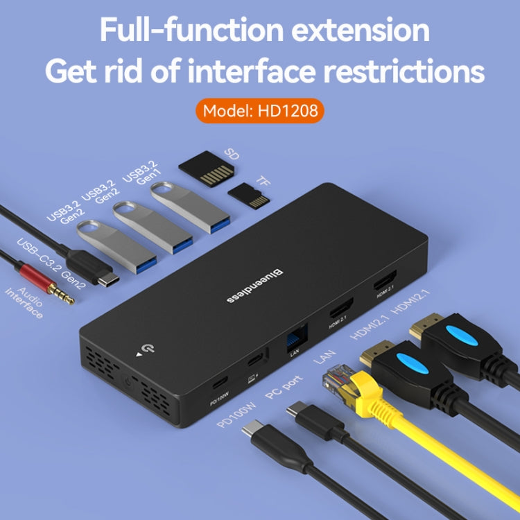 Blueendless 12-In-1 HD Multifunctional Docking Station 10Gbps Splitter With Switch(Dual 8K HDMI+DP) - USB HUB by Blueendless | Online Shopping South Africa | PMC Jewellery | Buy Now Pay Later Mobicred