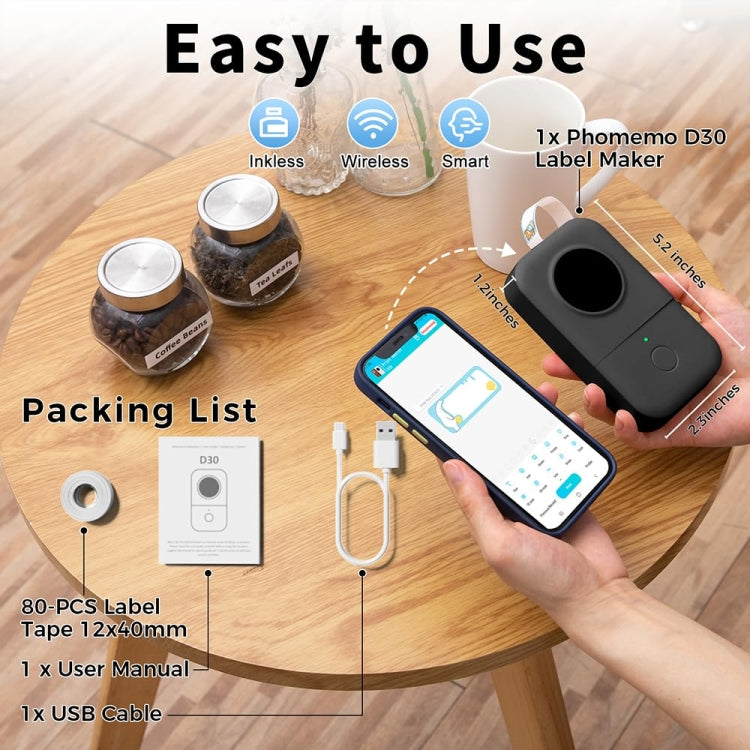 Phomemo D30 Thermal Label Printer Portable Bluetooth Mini Label Maker Machine With 3 Rolls Paper White - free shipping - PMC TechLife - Order now!