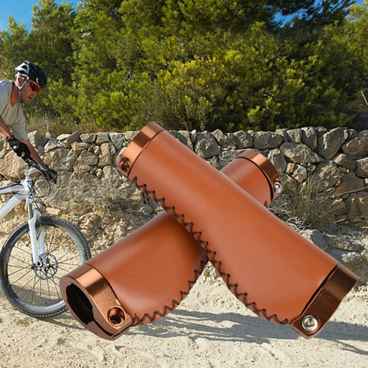 1pair Bicycle Non-Slip Leather Handlebar Grips Mountain Bike Vintage Handlebar Protector(Brown) - Bicycle Grips by PMC TechLife | Online Shopping South Africa | PMC TechLife | Buy Now Pay Later Mobicred