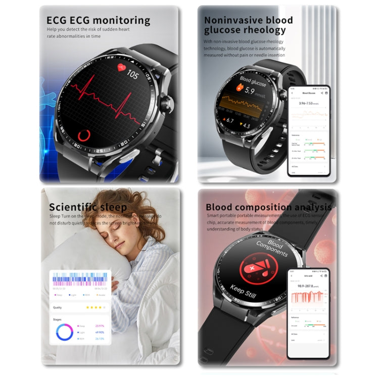 F200 Smart Health Watch ECG Electrocardiogram Blood Sugar Monitoring 1.55 Inch Round Screen, Color: Black Silicone - Smart Watches by PMC Jewellery | Online Shopping South Africa | PMC Jewellery | Buy Now Pay Later Mobicred