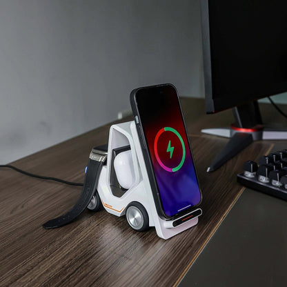 T20S 3-In-1 15W Small Forklift-Shaped Desktop Wireless Charger With LED Atmosphere Light(White) - Wireless Charger by PMC Jewellery | Online Shopping South Africa | PMC Jewellery | Buy Now Pay Later Mobicred