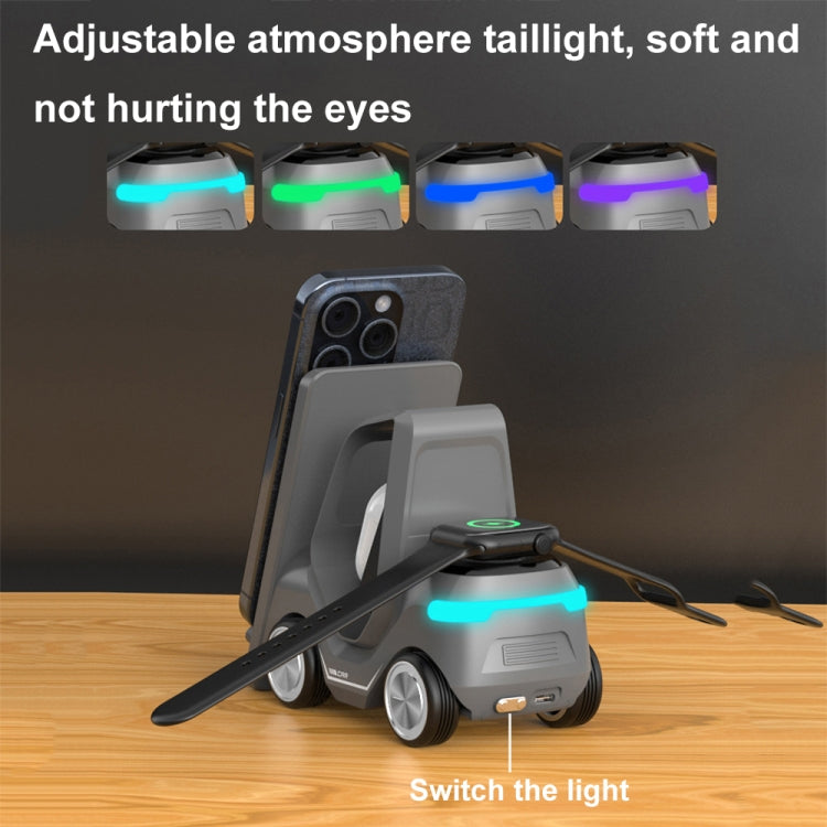 T20S 3-In-1 15W Small Forklift-Shaped Desktop Wireless Charger With LED Atmosphere Light(Gray) - Wireless Charger by PMC Jewellery | Online Shopping South Africa | PMC Jewellery | Buy Now Pay Later Mobicred