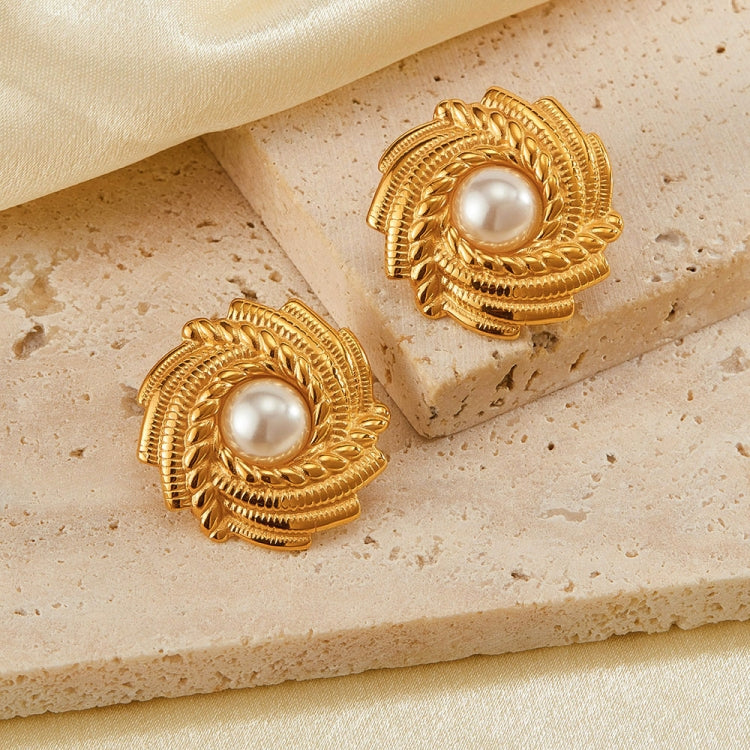 OPK GE908 1pair Vintage Stainless Steel Textured Earrings Personalized Pearl Earrings - Stud Earrings & Earrings by OPK | Online Shopping South Africa | PMC Jewellery | Buy Now Pay Later Mobicred