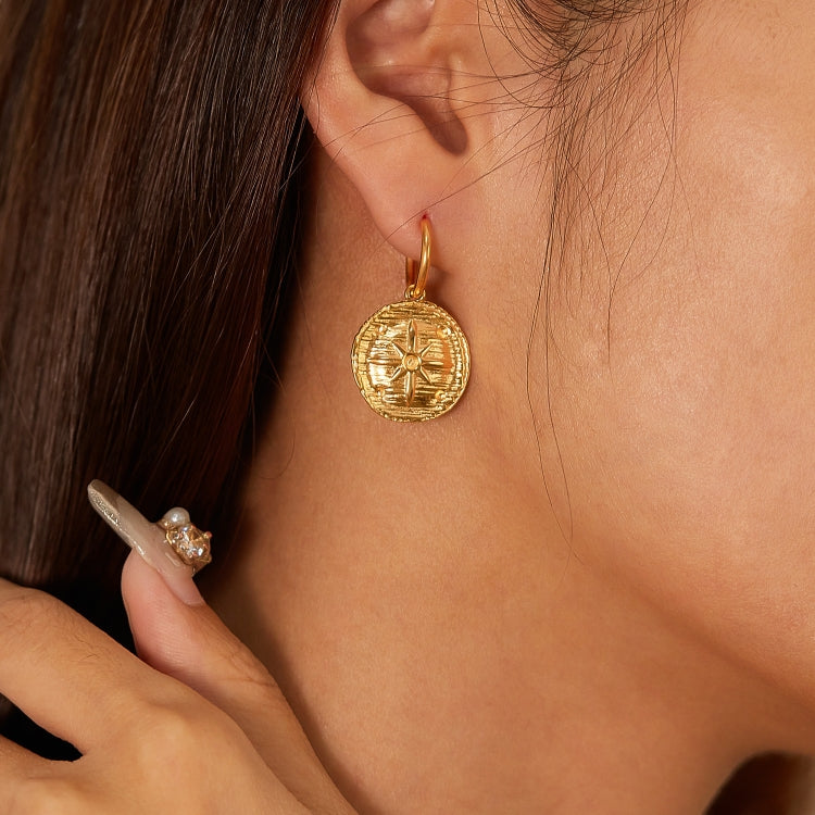 OPK GE916 1pair Simple Stainless Steel Round Plaque Earrings Gold Plated Stud Earrings Accessories - Stud Earrings & Earrings by OPK | Online Shopping South Africa | PMC Jewellery | Buy Now Pay Later Mobicred