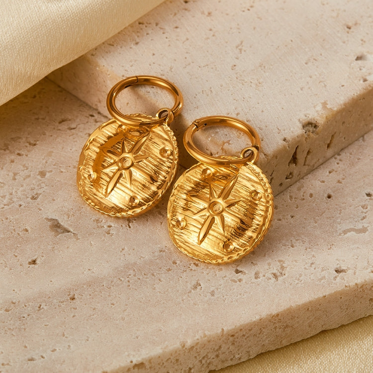 OPK GE916 1pair Simple Stainless Steel Round Plaque Earrings Gold Plated Stud Earrings Accessories - Stud Earrings & Earrings by OPK | Online Shopping South Africa | PMC Jewellery | Buy Now Pay Later Mobicred