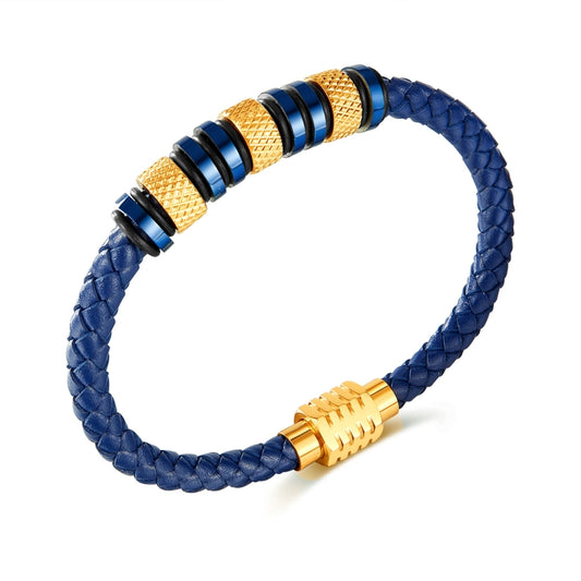 OPK PH1585 Stainless Steel Magnetic Insert Buckle Bracelet Leather Braided Bracelet(Gold) - Bracelets by OPK | Online Shopping South Africa | PMC Jewellery | Buy Now Pay Later Mobicred