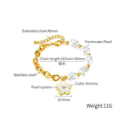 OPK GS1564 Stainless Steel Flower Pendant Pearl Bracelet(Gold) - Bracelets by OPK | Online Shopping South Africa | PMC Jewellery | Buy Now Pay Later Mobicred