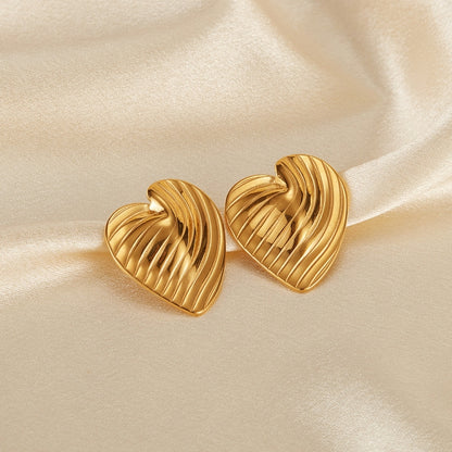 OPK GE938 1pair Simple Stainless Steel Heart Ruffled Earrings - Stud Earrings & Earrings by OPK | Online Shopping South Africa | PMC Jewellery | Buy Now Pay Later Mobicred