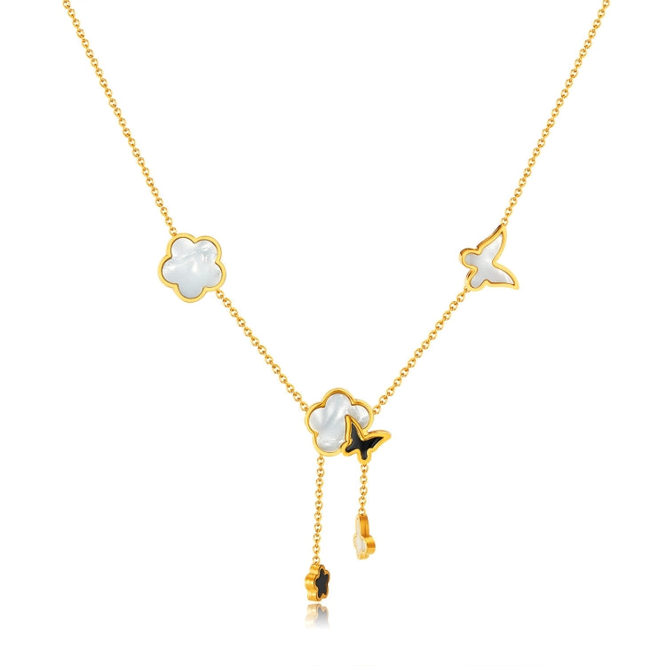 OPK GX2439 Stainless Steel Butterfly Flower Tassel Pendant Bone Chain(Gold) - Necklaces & Pendants by OPK | Online Shopping South Africa | PMC Jewellery | Buy Now Pay Later Mobicred