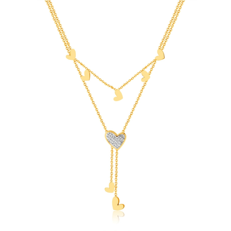 OPK GX2438 Stainless Steel Stacked Tassel Heart Pendant Necklace(Gold) - Necklaces & Pendants by OPK | Online Shopping South Africa | PMC Jewellery | Buy Now Pay Later Mobicred