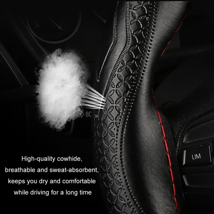 38cm Four-Season Embossed Hand-Sewn Cowhide Steering Wheel Cover(Wine Red) - Steering Wheel Accessories by PMC TechLife | Online Shopping South Africa | PMC TechLife | Buy Now Pay Later Mobicred