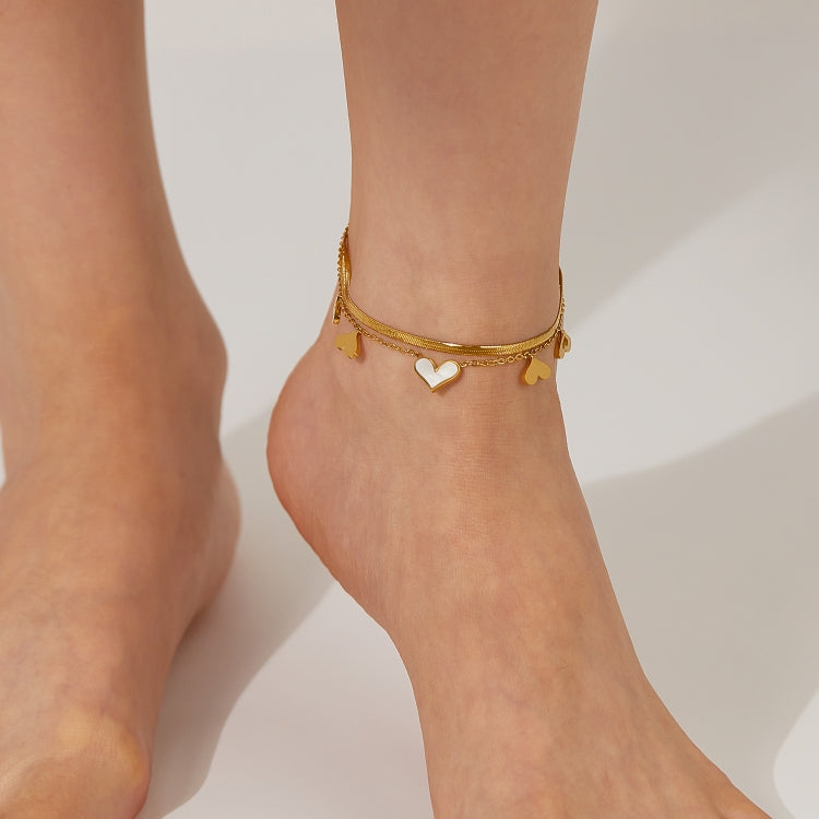 OPK GZ193 Stainless Steel Double Layers Heart Anklet(Gold) - Anklets by OPK | Online Shopping South Africa | PMC Jewellery | Buy Now Pay Later Mobicred