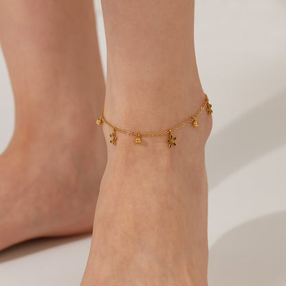 OPK GZ199 Stainless Steel Flower Beads Anklets(Gold) - Anklets by OPK | Online Shopping South Africa | PMC Jewellery | Buy Now Pay Later Mobicred