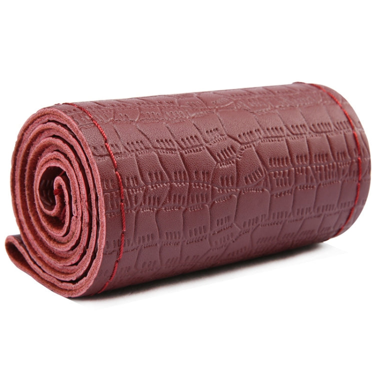 38cm Four-season Embossed Cowhide Hand-sewn Steering Wheel Cover(Wine Red) - free shipping - PMC TechLife - Order now!