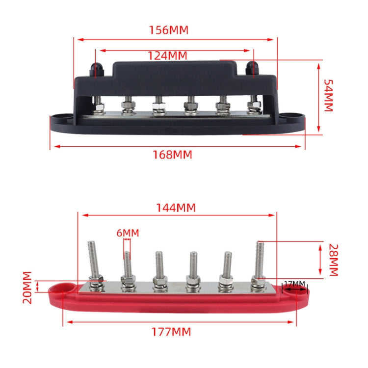 M6 RV Yacht High Current 6-column 250A Base Busbar, Color: Red with Accessories - Fuse by PMC Jewellery | Online Shopping South Africa | PMC Jewellery | Buy Now Pay Later Mobicred