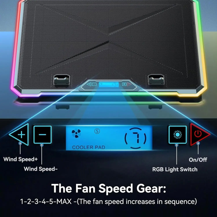 ICE COOREL K15C Smart Adjustable Laptop Radiator Base With RGB Lighting Effect, Color: 13 Fans - free shipping - PMC Jewellery - Order now!