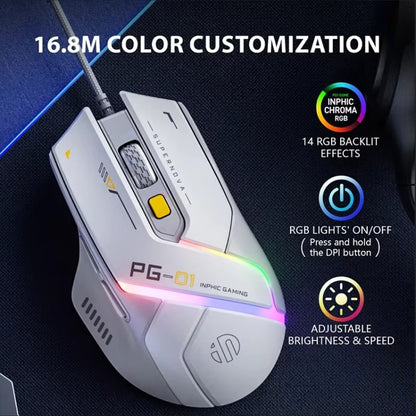 Inphic PG1 RGB Light Emitting Computer Gaming Wired Mouse(White) - Wired Mice by Inphic | Online Shopping South Africa | PMC Jewellery | Buy Now Pay Later Mobicred