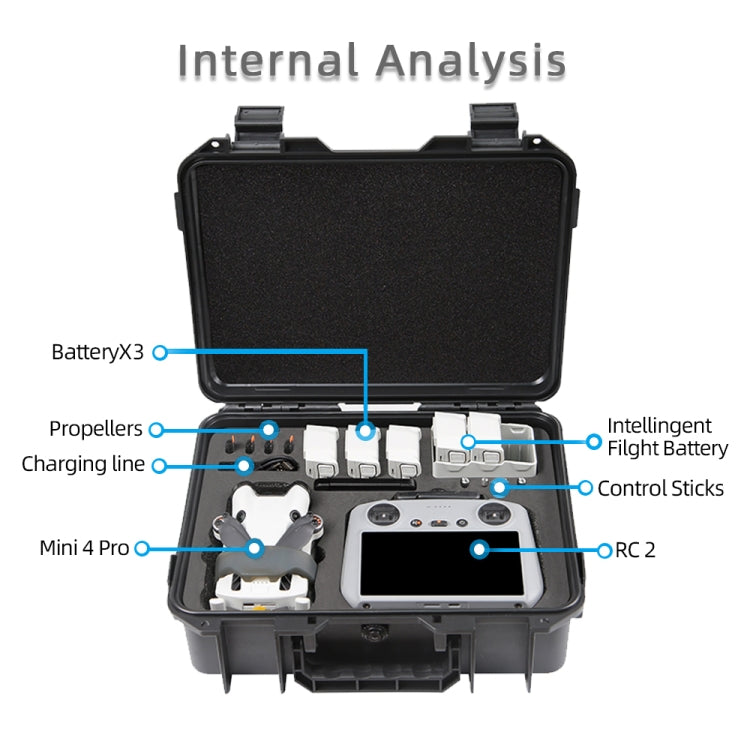 For DJI Mini 4 Pro Drone Suitcase Explosion-proof Box Compatible with RC 2 & RC-N2(Black) - free shipping - PMC TechLife - Order now!
