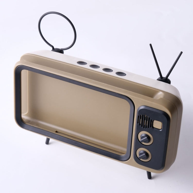 Retro Small TV Desktop Cell Phone Holder With Bluetooth Speaker Player(Brown) - free shipping - PMc TechLife - Order now!