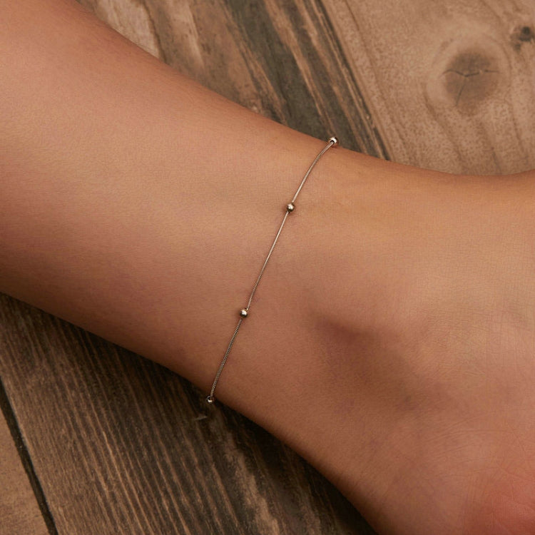 S925 Sterling Silver Plated Platinum Snake Bone Beads Thin Anklet(BST009) - Anklets by PMC Jewellery | Online Shopping South Africa | PMC Jewellery | Buy Now Pay Later Mobicred