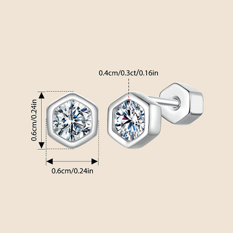 S925 Sterling Silver Plated With Platinum Shining Moissanite Hexagonal Earrings(MSE063) - Stud Earrings & Earrings by PMC Jewellery | Online Shopping South Africa | PMC Jewellery | Buy Now Pay Later Mobicred