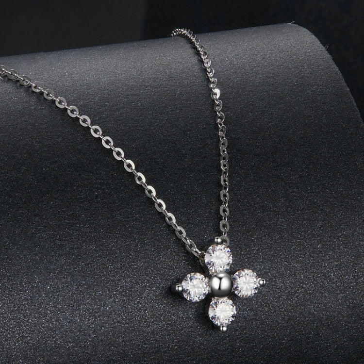 S925 Sterling Silver Plated with Platinum Lucky Four-leaf Clover Moissanite Necklace(MSN038) - Necklaces & Pendants by PMC Jewellery | Online Shopping South Africa | PMC Jewellery | Buy Now Pay Later Mobicred