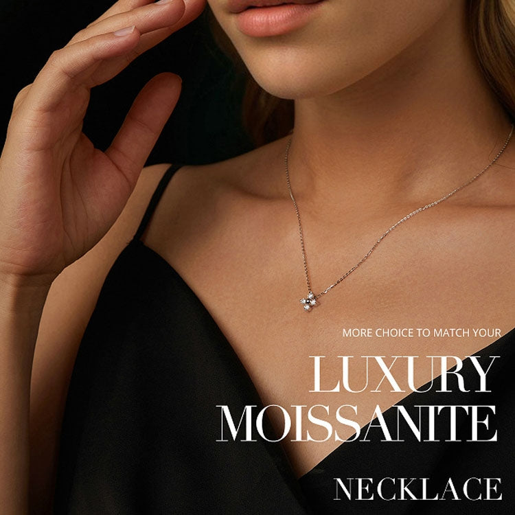 S925 Sterling Silver Plated with Platinum Lucky Four-leaf Clover Moissanite Necklace(MSN038) - Necklaces & Pendants by PMC Jewellery | Online Shopping South Africa | PMC Jewellery | Buy Now Pay Later Mobicred