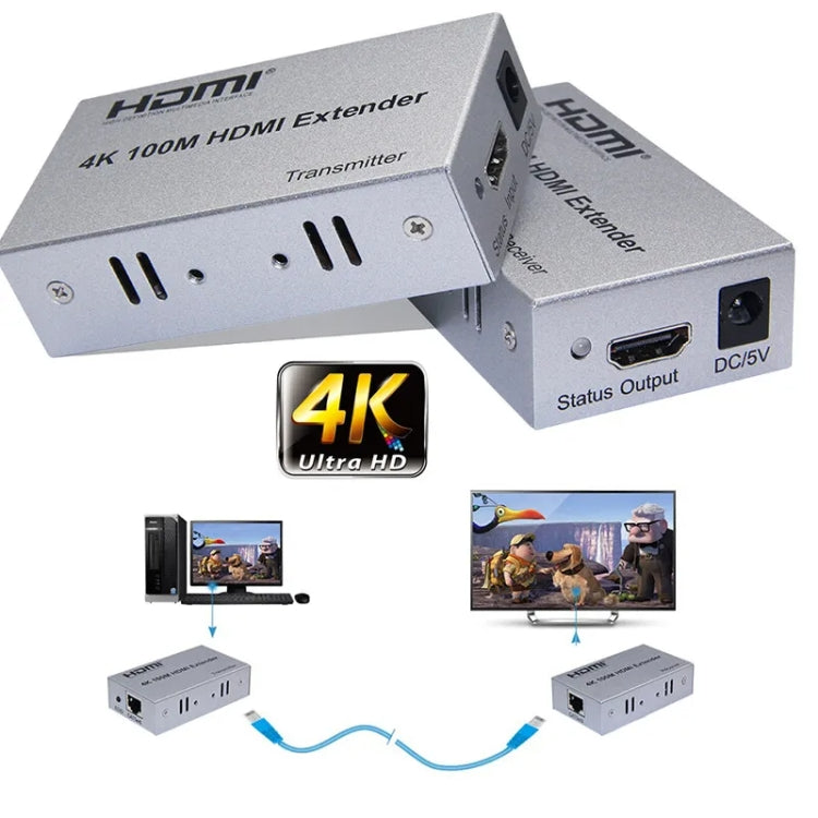 HDMI To RJ45 Single Ethernet Cable 100m Extender 4K HD Cable Signal Amplifier US Plug(Black) - Amplifier by PMC Jewellery | Online Shopping South Africa | PMC Jewellery | Buy Now Pay Later Mobicred