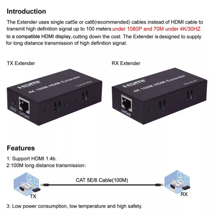 HDMI To RJ45 Single Ethernet Cable 100m Extender 4K HD Cable Signal Amplifier US Plug(Silver) - Amplifier by PMC Jewellery | Online Shopping South Africa | PMC Jewellery | Buy Now Pay Later Mobicred