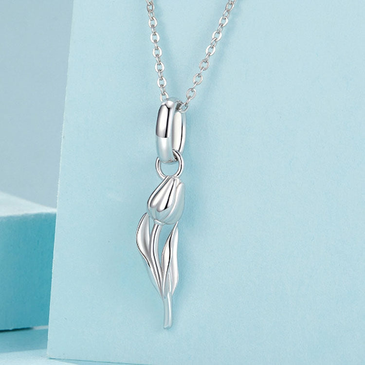 S925 Sterling Silver Platinum Romantic and Warm Tulip Beaded Jewelry Pendants(SCC2886) - Jewelry Accessories by PMC Jewellery | Online Shopping South Africa | PMC Jewellery | Buy Now Pay Later Mobicred