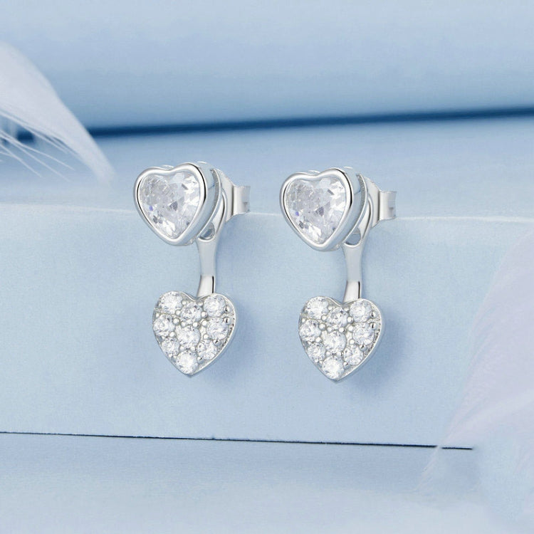 S925 Sterling Silver Plated With Platinum And Zircon Heart Earrings(BSE1043) - Stud Earrings & Earrings by PMC Jewellery | Online Shopping South Africa | PMC Jewellery | Buy Now Pay Later Mobicred