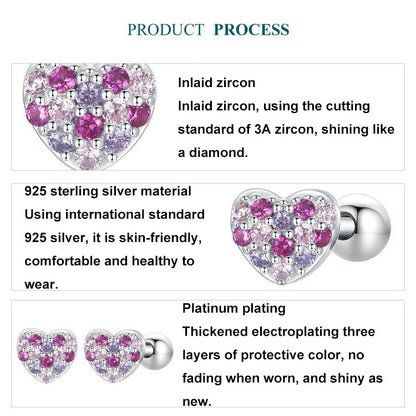 S925 Sterling Silver Plated With Platinum Color-Blocked Zircon Heart-Shaped Earrings(BSE1044) - Stud Earrings & Earrings by PMC Jewellery | Online Shopping South Africa | PMC Jewellery | Buy Now Pay Later Mobicred