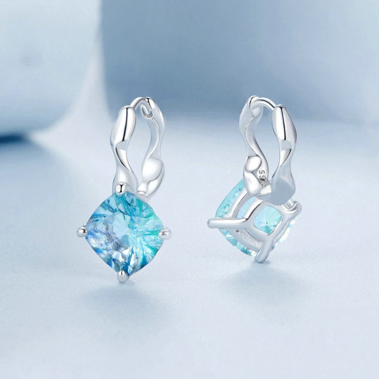 S925 Sterling Silver Platinum-plated Blue-green Glass Diamond Earrings(BSE1047) - Stud Earrings & Earrings by PMC Jewellery | Online Shopping South Africa | PMC Jewellery | Buy Now Pay Later Mobicred