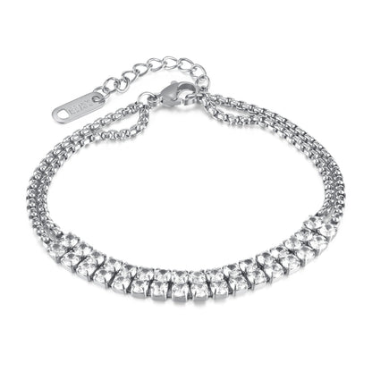 OPK GS1523 Stainless Steel Double Chain Double Row Diamonds Simple Bracelet, Color: Steel Color - Bracelets by OPK | Online Shopping South Africa | PMC Jewellery | Buy Now Pay Later Mobicred