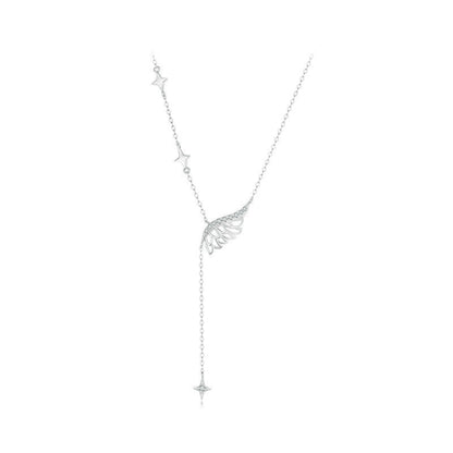 S925 Sterling Silver Platinum-plated Wing Feather Clavicle Necklace(BSN395) - Necklaces & Pendants by PMC Jewellery | Online Shopping South Africa | PMC Jewellery | Buy Now Pay Later Mobicred