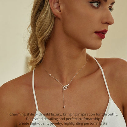 S925 Sterling Silver Platinum-plated Wing Feather Clavicle Necklace(BSN395) - Necklaces & Pendants by PMC Jewellery | Online Shopping South Africa | PMC Jewellery | Buy Now Pay Later Mobicred