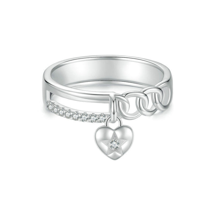 S925 Sterling Silver Platinum-plated Double-layer Chain Heart-shaped Ring, Size: 8(BSR572) - Rings by PMC Jewellery | Online Shopping South Africa | PMC Jewellery | Buy Now Pay Later Mobicred