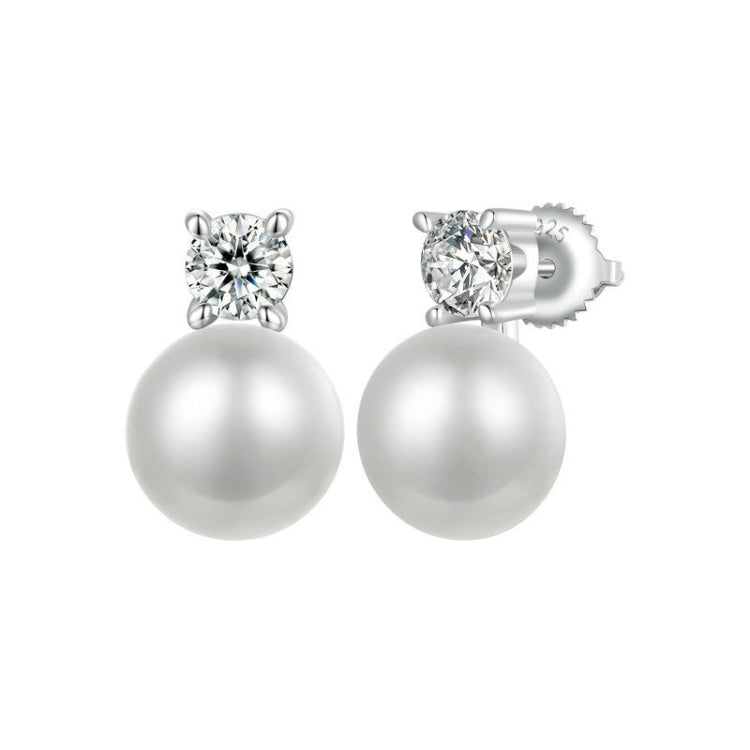 S925 Sterling Silver Platinum-plated Moissanite Pearl Earrings, Size: 0.5 Carat - Stud Earrings & Earrings by PMC Jewellery | Online Shopping South Africa | PMC Jewellery | Buy Now Pay Later Mobicred