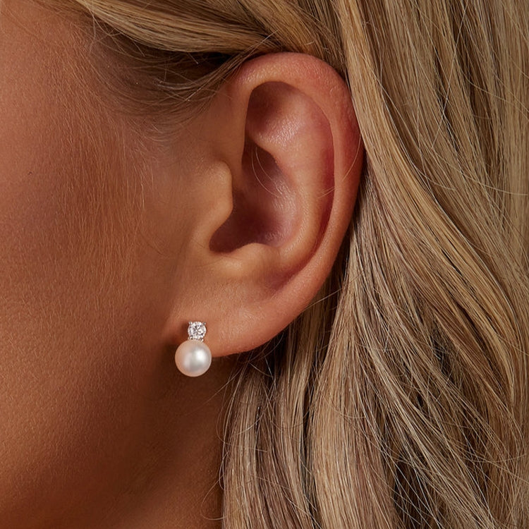 S925 Sterling Silver Platinum-plated Moissanite Pearl Earrings, Size: 0.5 Carat - Stud Earrings & Earrings by PMC Jewellery | Online Shopping South Africa | PMC Jewellery | Buy Now Pay Later Mobicred