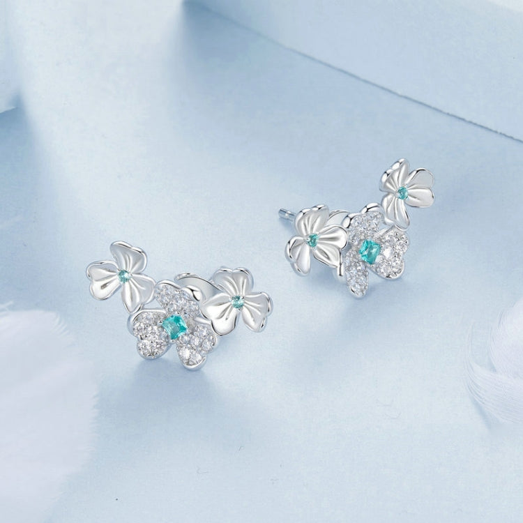 S925 Sterling Silver Platinum-Plated Lucky Clover Earrings(BSE1026) - Stud Earrings & Earrings by PMC Jewellery | Online Shopping South Africa | PMC Jewellery | Buy Now Pay Later Mobicred