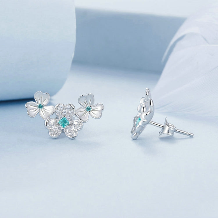 S925 Sterling Silver Platinum-Plated Lucky Clover Earrings(BSE1026) - Stud Earrings & Earrings by PMC Jewellery | Online Shopping South Africa | PMC Jewellery | Buy Now Pay Later Mobicred