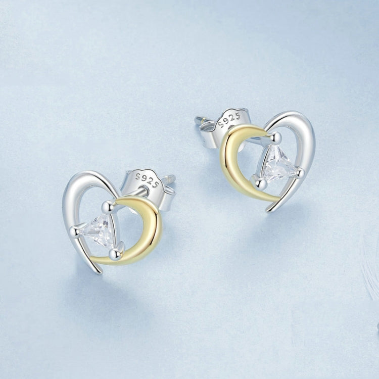 S925 Sterling Silver Platinum-Plated Two-Tone Heart Earrings(BSE1027) - Stud Earrings & Earrings by PMC Jewellery | Online Shopping South Africa | PMC Jewellery | Buy Now Pay Later Mobicred