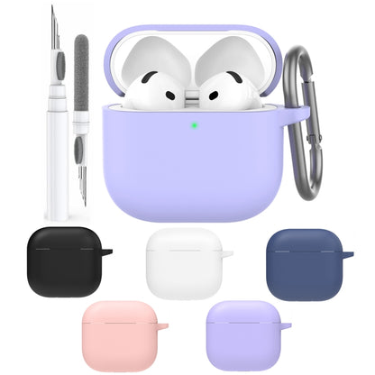 For Airpods 4 AhaStyle WG163 Earphone Drop-Proof Dust-Proof Silicone Protective Case With Cleanning Pen(Purple) - For AirPods 4 by AhaStyle | Online Shopping South Africa | PMC Jewellery | Buy Now Pay Later Mobicred