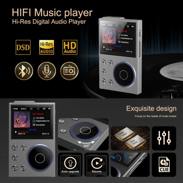 2.4 inch HIFI Bluetooth Music Player DSD256 Mastering Sound Quality Walkman, Memory: 16GB(Gray) - MP3 Player by PMC Jewellery | Online Shopping South Africa | PMC Jewellery | Buy Now Pay Later Mobicred