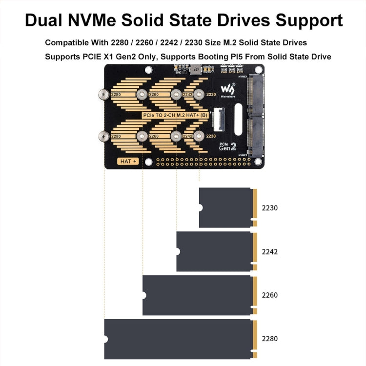 Waveshare For Raspberry Pi 5 PCIe To 2-Ch M.2 Adapter Type B NVMe Protocol(27710) - free shipping - PMC Jewellery - Order now!
