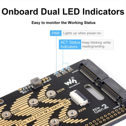 Waveshare For Raspberry Pi 5 PCIe To 2-Ch M.2 Adapter Type B NVMe Protocol(27710) - Raspberry Pi Accessories by Waveshare | Online Shopping South Africa | PMC Jewellery | Buy Now Pay Later Mobicred