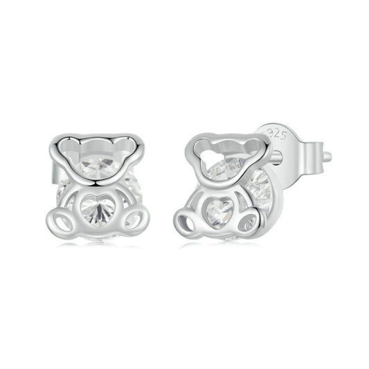 S925 Sterling Silver Platinum-plated Cute Bear Zircon Earrings(SCE1764) - Stud Earrings & Earrings by PMC Jewellery | Online Shopping South Africa | PMC Jewellery | Buy Now Pay Later Mobicred