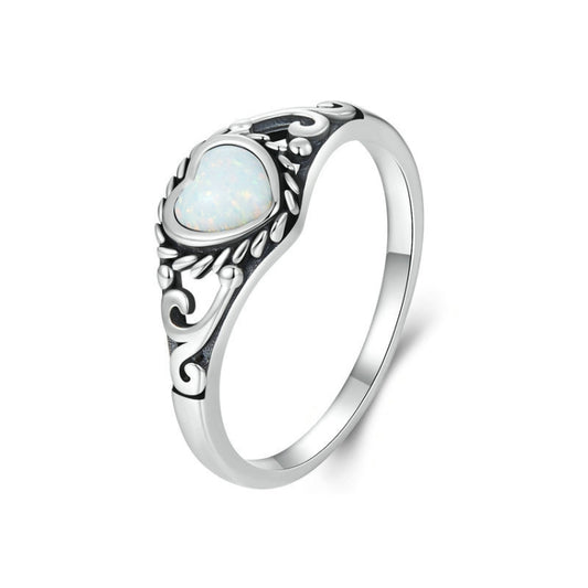 S925 Sterling Silver Opal Pattern Love Ring(No.6) - Rings by PMC Jewellery | Online Shopping South Africa | PMC Jewellery | Buy Now Pay Later Mobicred