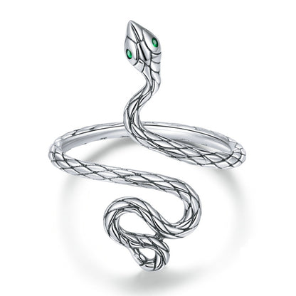 S925 Sterling Silver Platinum-plated Snake Rose Open Ring, Model: BSR199 - Rings by PMC Jewellery | Online Shopping South Africa | PMC Jewellery | Buy Now Pay Later Mobicred