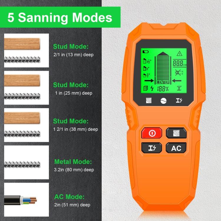 HW-QB6 5 In 1 Wall Scanner Handheld Stud Finder Wood Current Metal Live Wires Detection(Orange) - Metal Detector by PMC TechLife | Online Shopping South Africa | PMC TechLife | Buy Now Pay Later Mobicred
